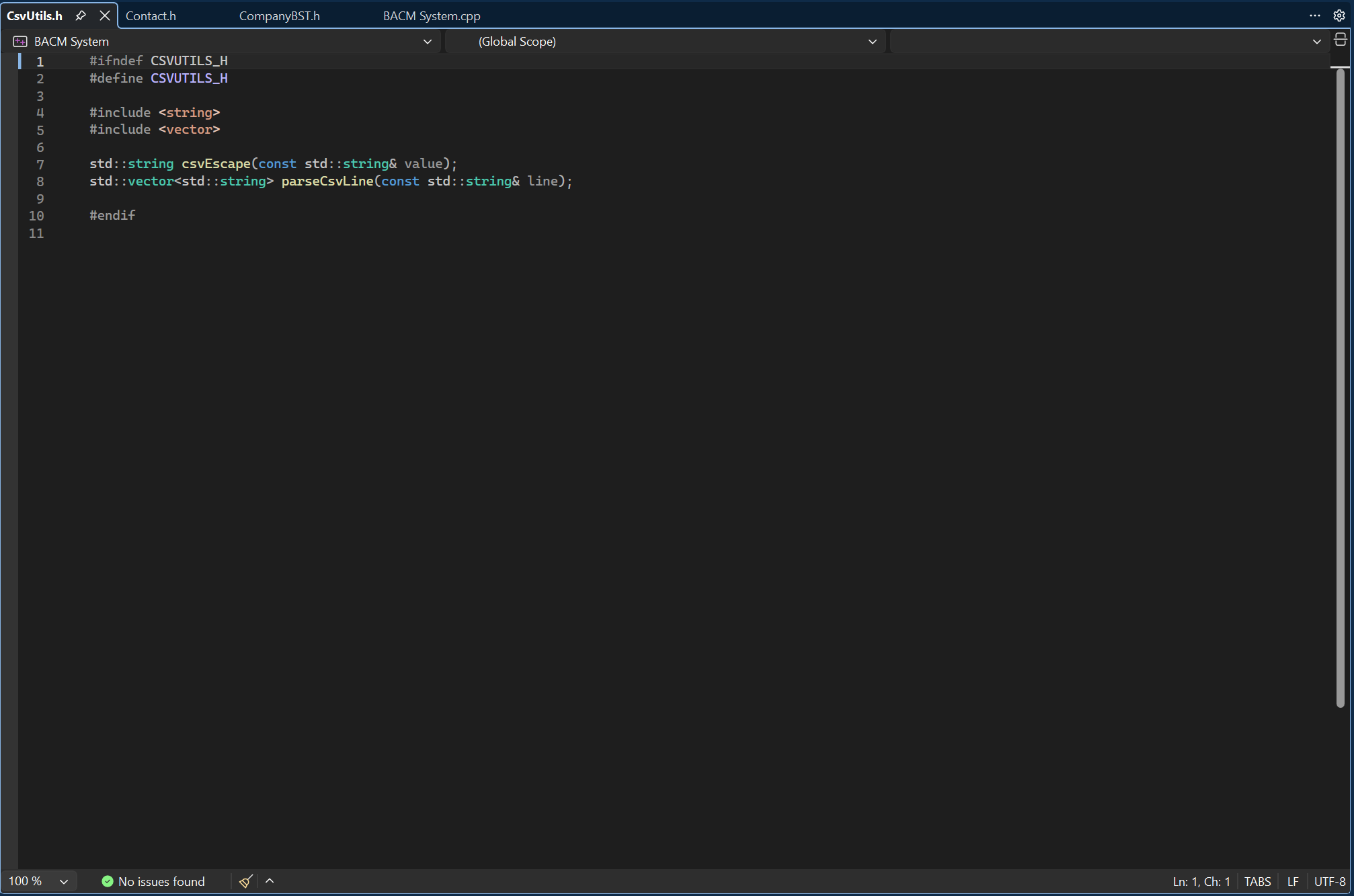 CsvUtils.h header for CSV escape and parse utilities